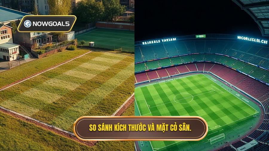 1. So sánh kích thước và mặt cỏ sân.